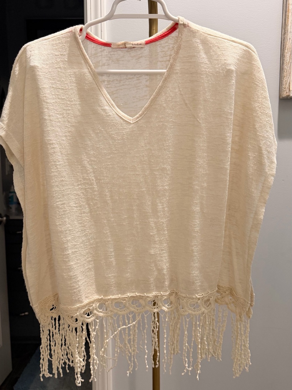 Rewind Cream V-Neck Fringe Tunic Top